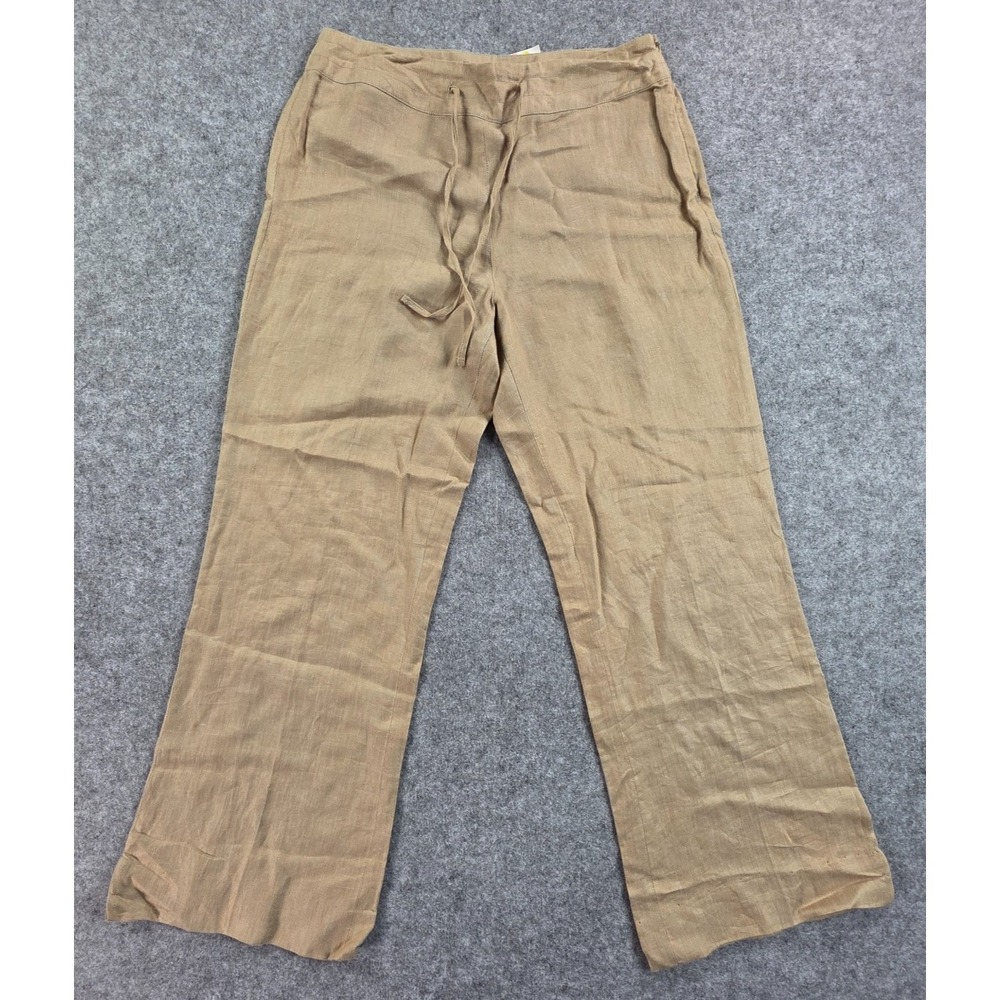 Kenar Tan Linen Wide Leg Pants Women's Sz 10 New Vintage